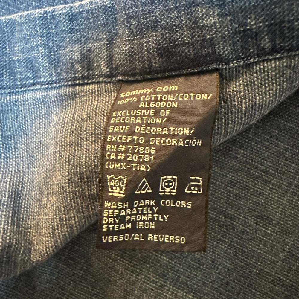 Tommy Hilfiger Mens XL Denim Western Snap Shirt Blue Faded Corduroy Collar - Picture 3 of 6